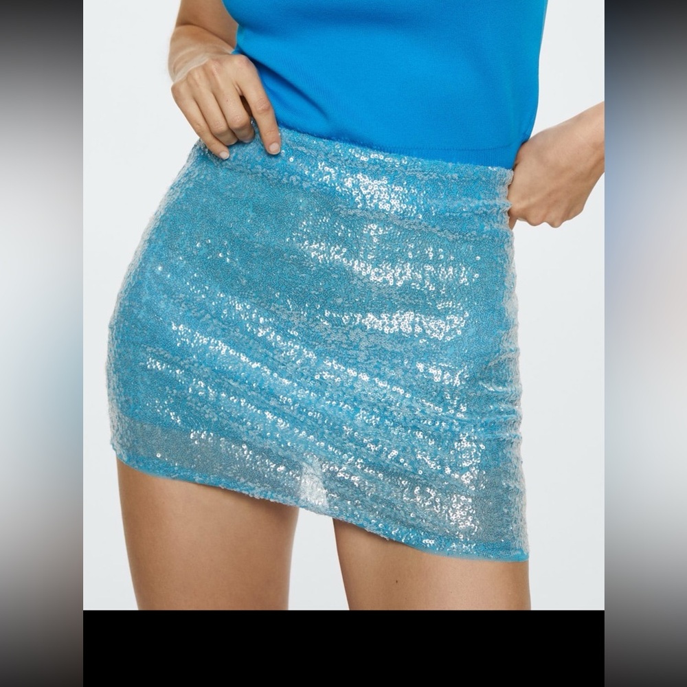 Mango Sparkling Blue Mini Skirt